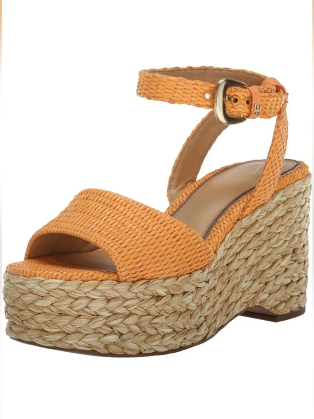 Sam Edelman April Raffia Platform Wedge Espadrille Sandals Marigold Orange 7.5